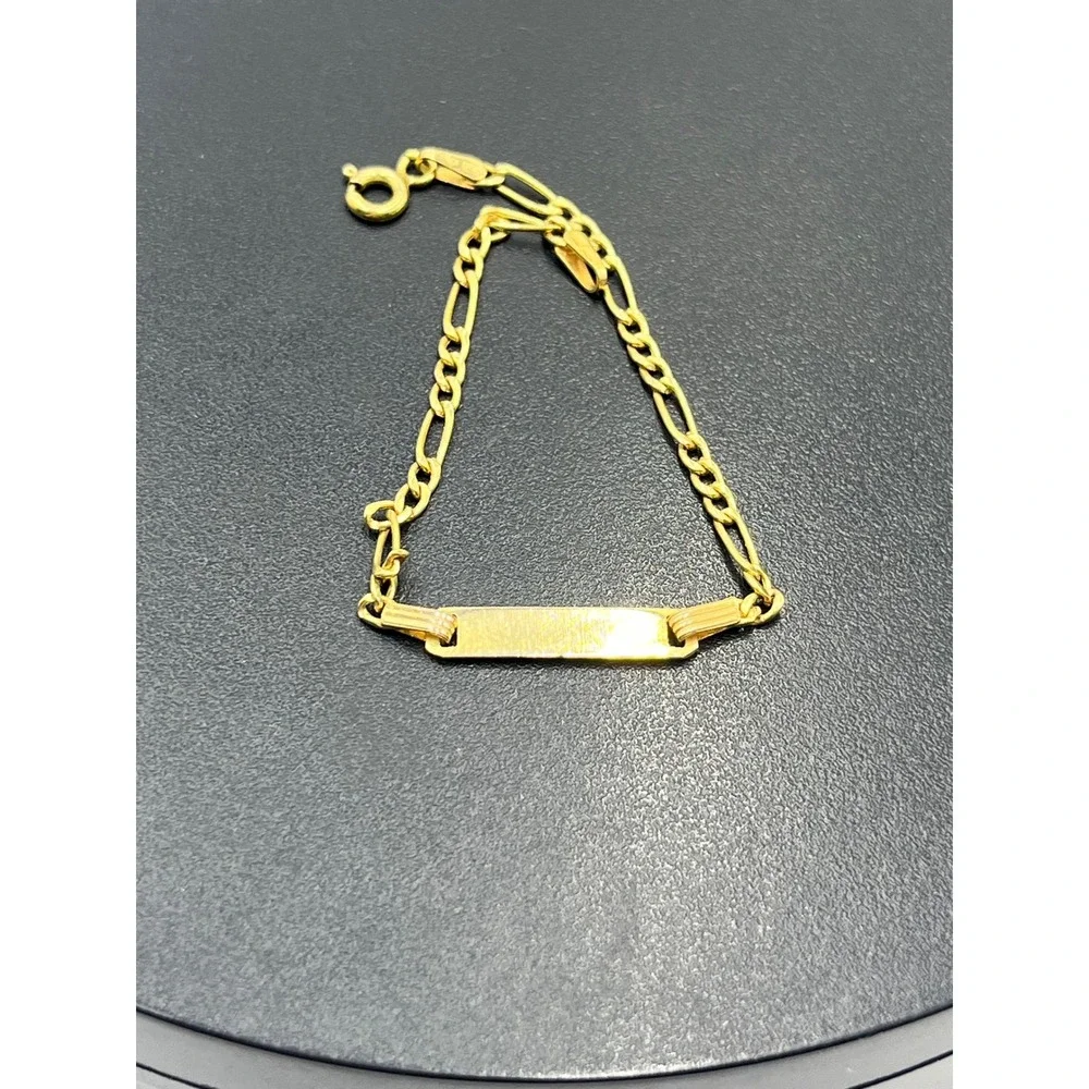 SWI Italy 10K Yellow Gold Baby Toddler Figaro Link Blank ID Bracelet 5.5